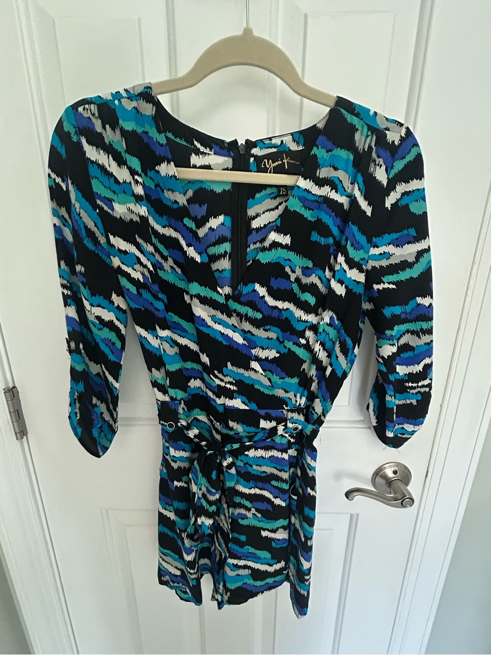 Yumi Kim Black, Blue & Teal Abstract Wrap Jumper